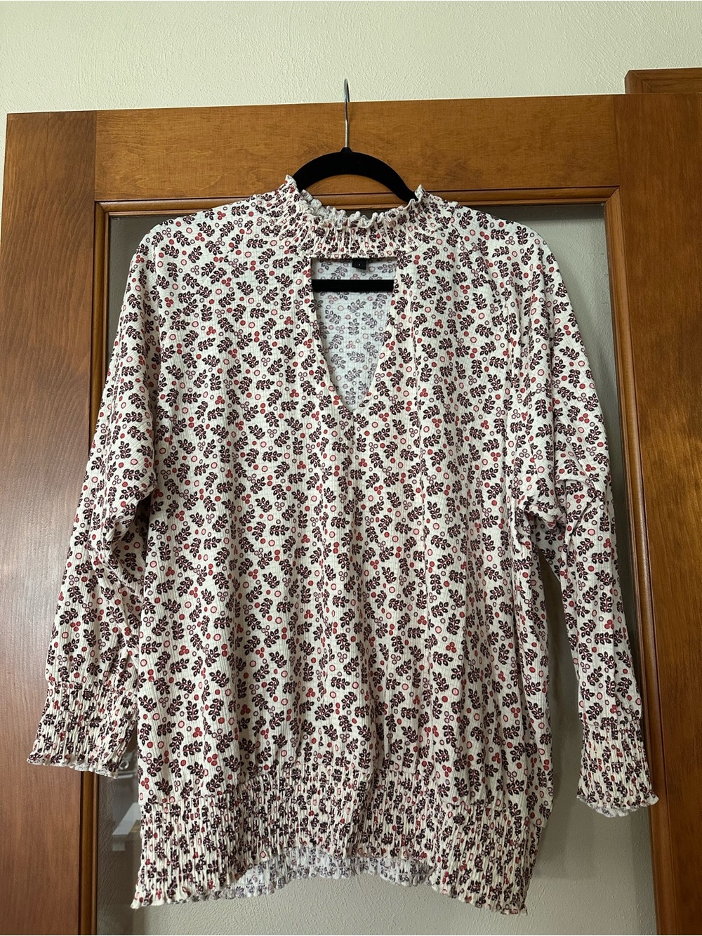 Torrid Cream Floral Ruffle-Neck Blouse